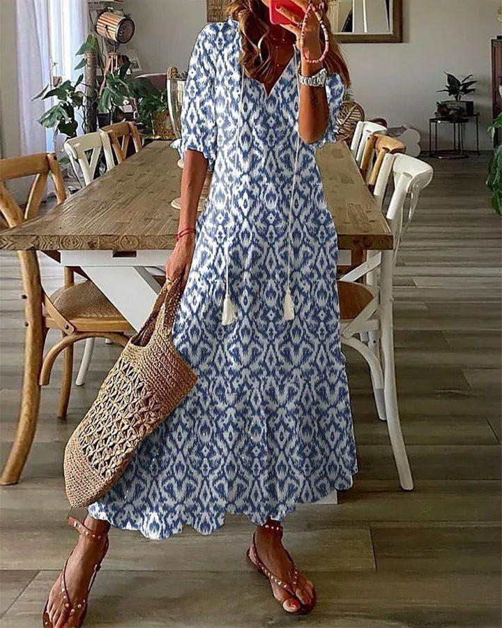 Joy | Women's Short Sleeve V Neck Bohemian Maxi Dress