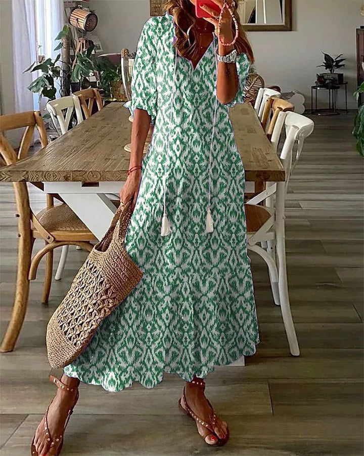 Joy | Women's Short Sleeve V Neck Bohemian Maxi Dress