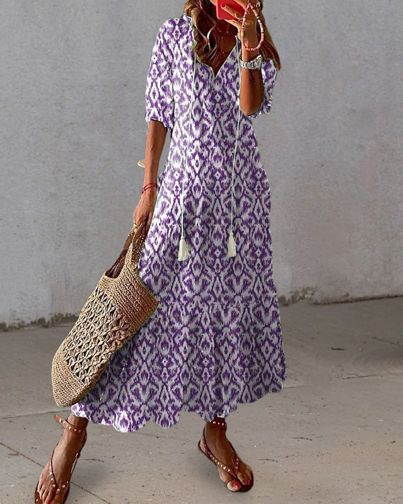 Joy | Women's Short Sleeve V Neck Bohemian Maxi Dress