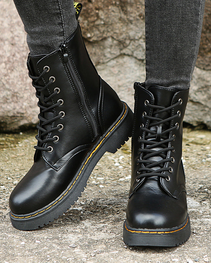 Monica | Women's Leather Ankle Boots with Zipper and Lace Up