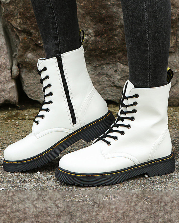 Monica | Women's Leather Ankle Boots with Zipper and Lace Up