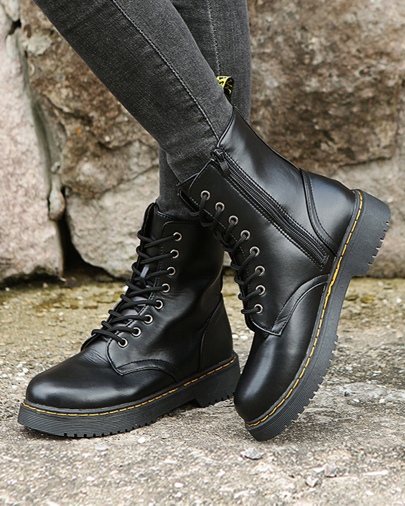 Monica | Women's Leather Ankle Boots with Zipper and Lace Up