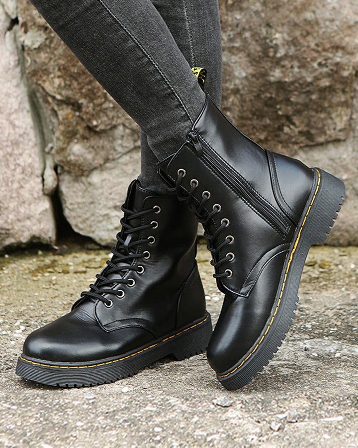 Monica | Women's Leather Ankle Boots with Zipper and Lace Up