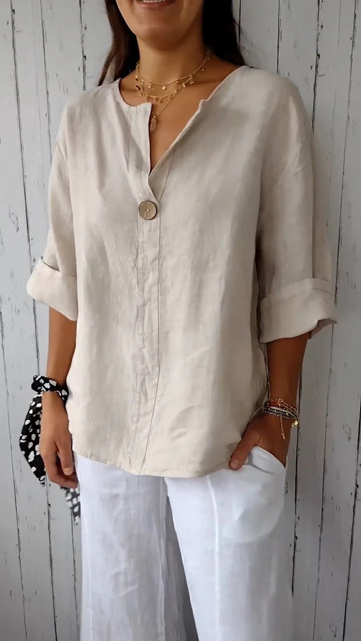 Charina | Women's V Neck Blouse with One Button
