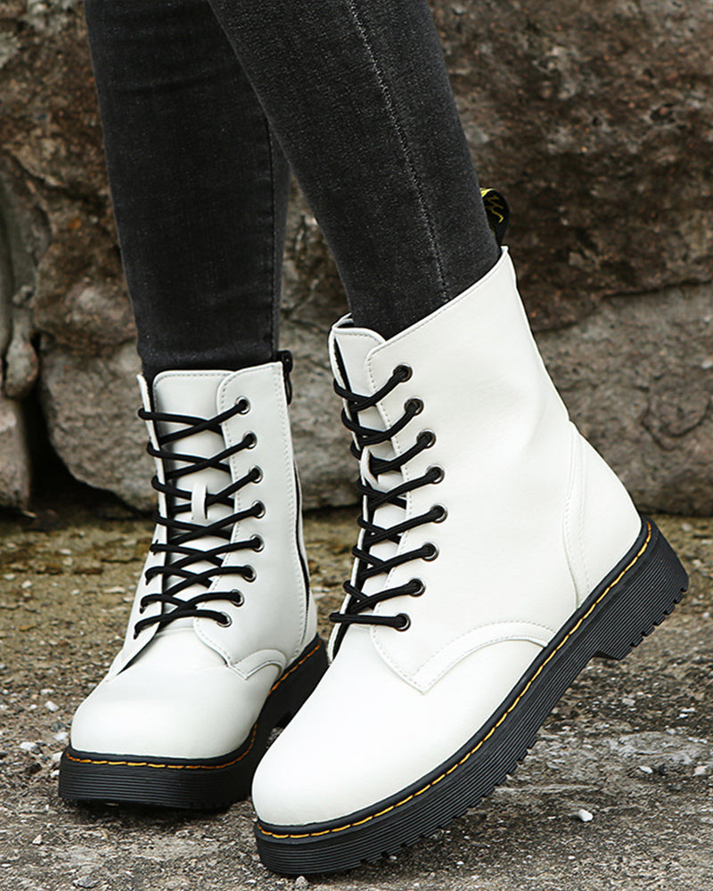 Monica | Women's Leather Ankle Boots with Zipper and Lace Up
