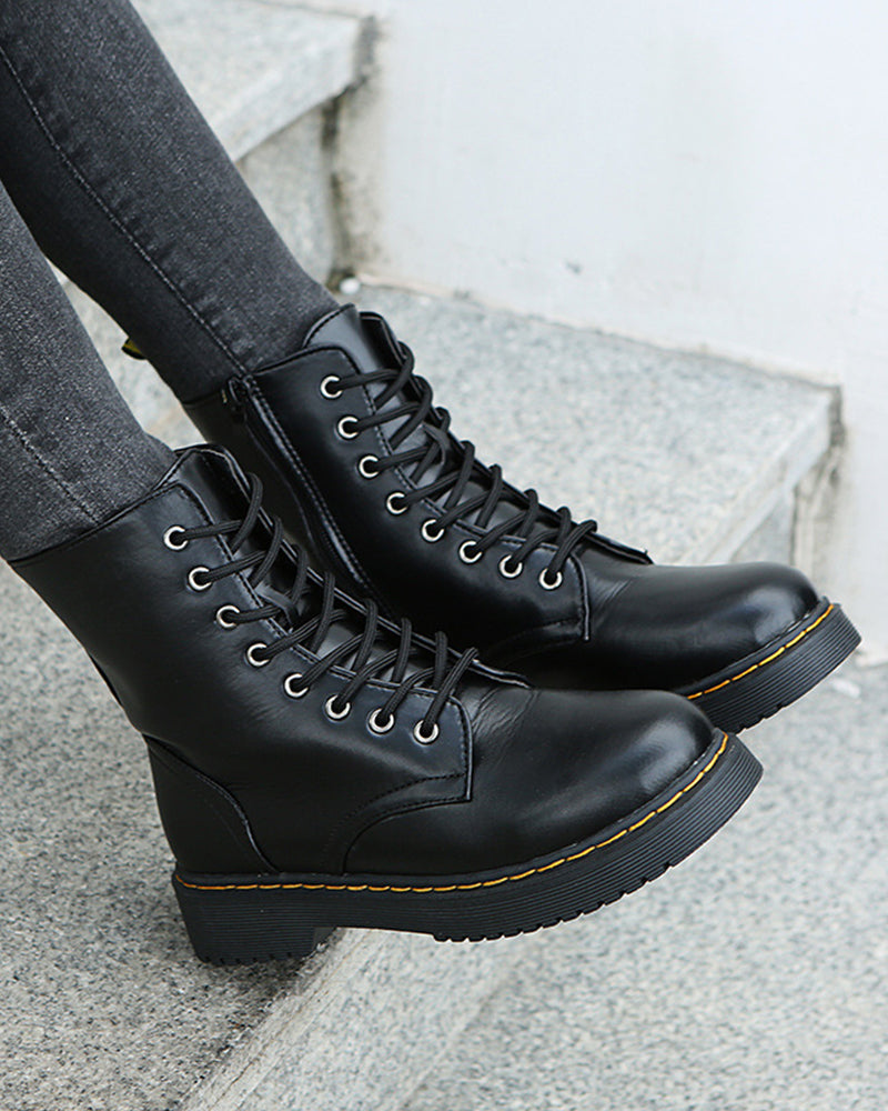 Monica | Women's Leather Ankle Boots with Zipper and Lace Up