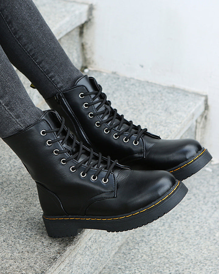 Monica | Women's Leather Ankle Boots with Zipper and Lace Up