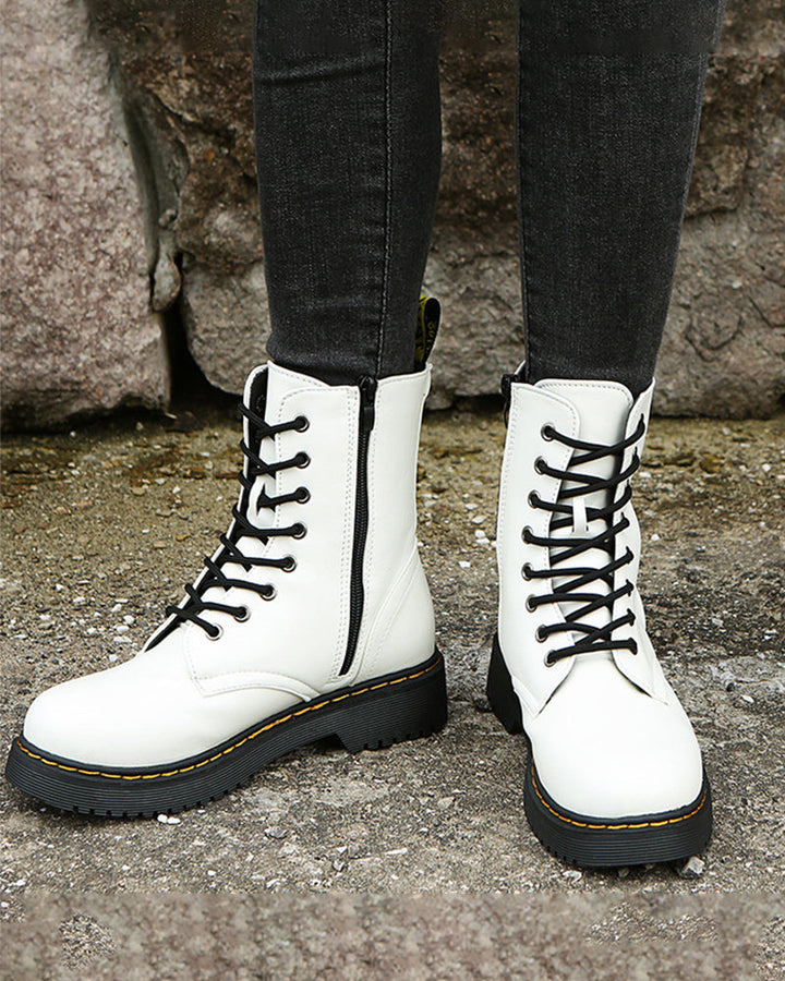 Monica | Women's Leather Ankle Boots with Zipper and Lace Up