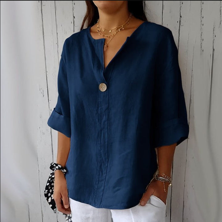 Charina | Women's V Neck Blouse with One Button