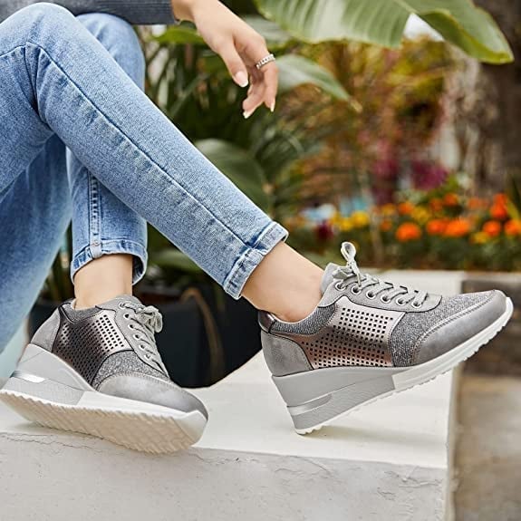 Amber | Women's Wedge Heel Support Sneakers with Metallic Style