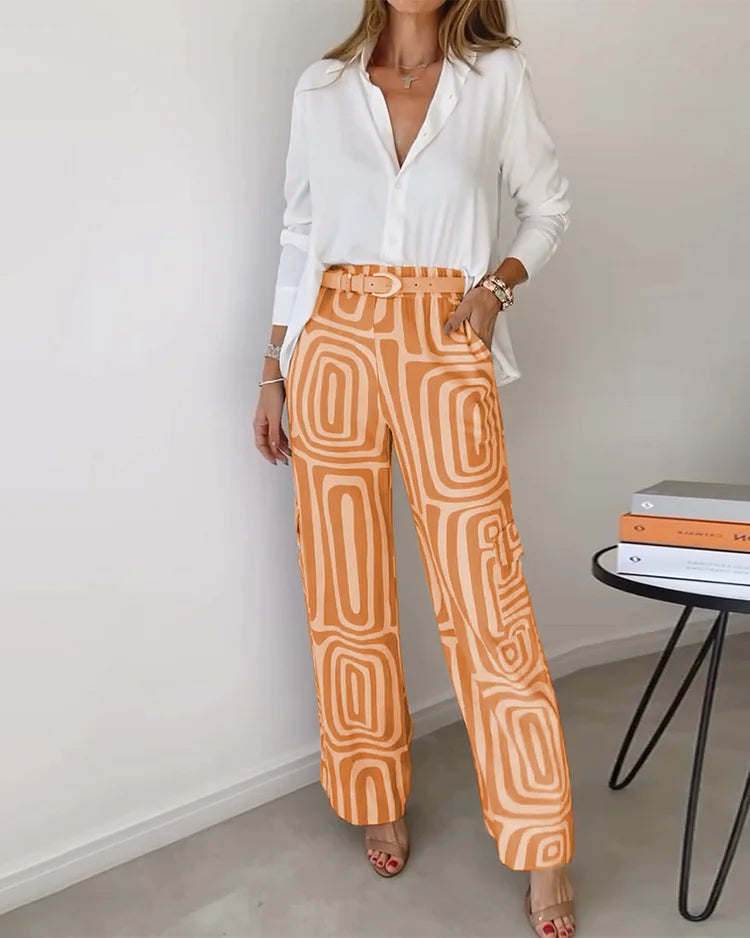 Callista | Women's Printed Two Piece Outfit with Wide Leg Trousers