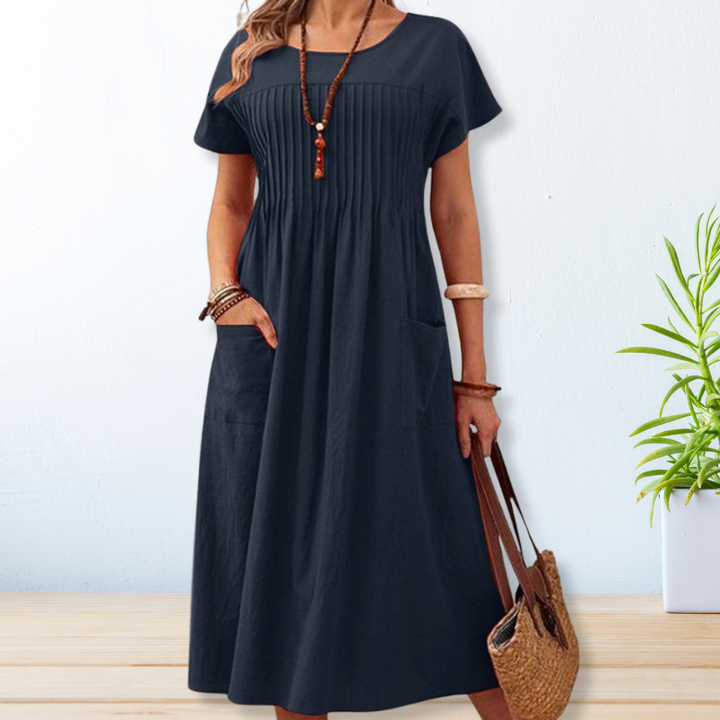 Betty | Women's A Line Pintuck Dress with Patch Pockets