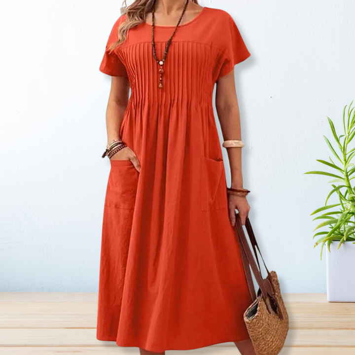 Betty | Women's A Line Pintuck Dress with Patch Pockets