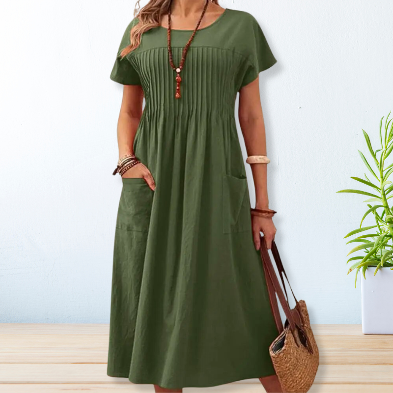 Betty | Women's A Line Pintuck Dress with Patch Pockets