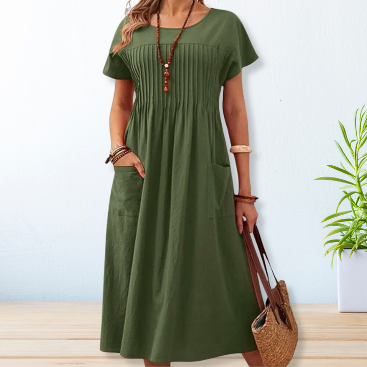Betty | Women's A Line Pintuck Dress with Patch Pockets