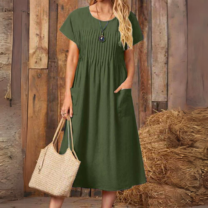 Betty | Women's A Line Pintuck Dress with Patch Pockets