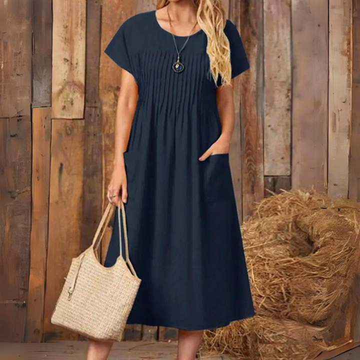 Betty | Women's A Line Pintuck Dress with Patch Pockets