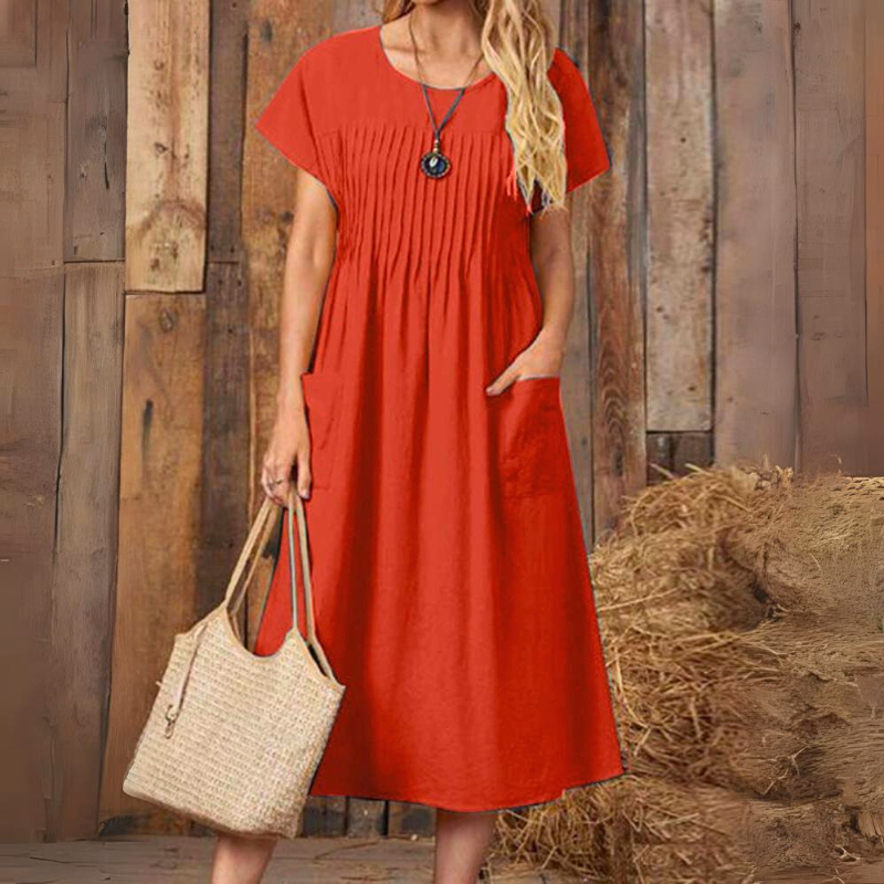 Betty | Women's A Line Pintuck Dress with Patch Pockets