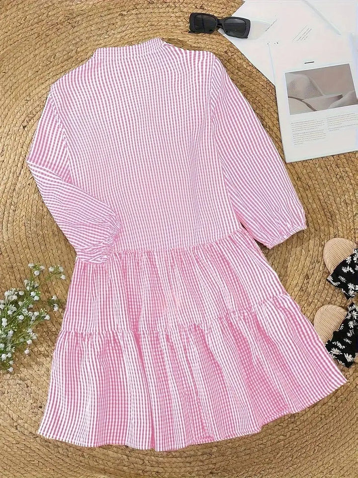 Liliana | Women's  Button Front Gingham Tiered Dress