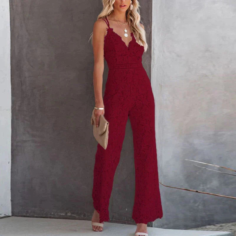 Brittany | Women's Lace Sleeveless Jumpsuit with Deep V-neck
