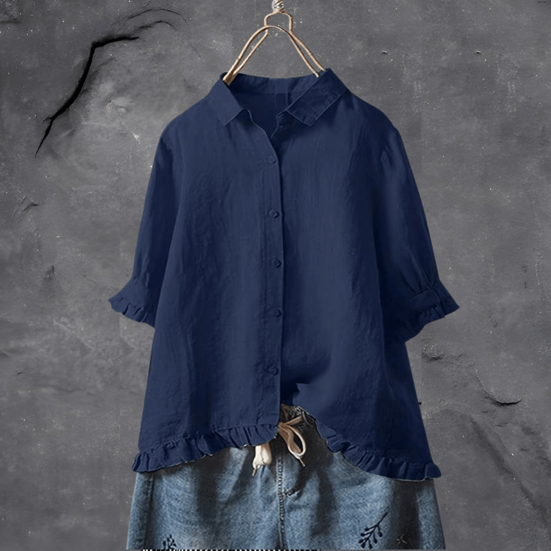 Lori | Women's Collar Blouse with Buttons and Ruffle Cuff Hem