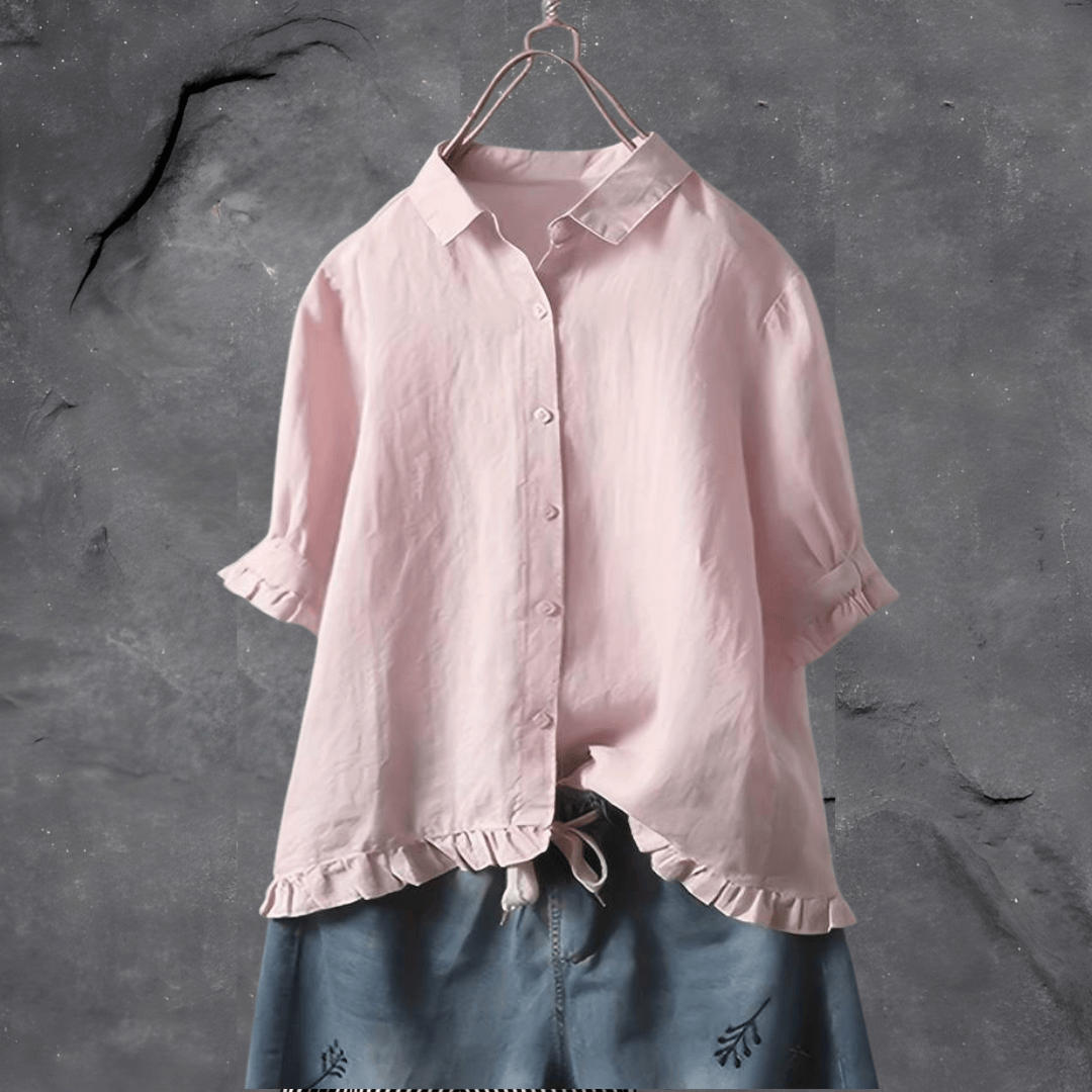 Lori | Women's Collar Blouse with Buttons and Ruffle Cuff Hem