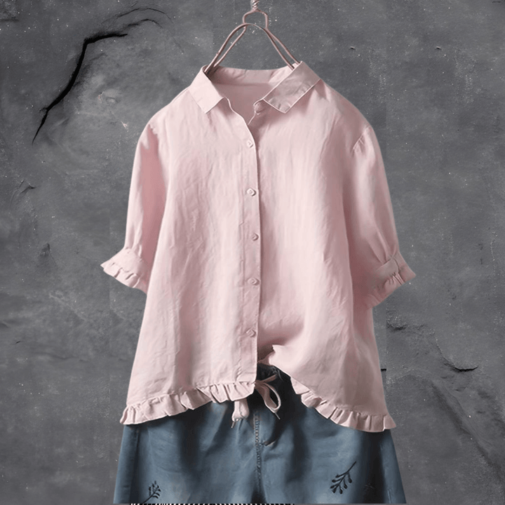 Lori | Women's Collar Blouse with Buttons and Ruffle Cuff Hem