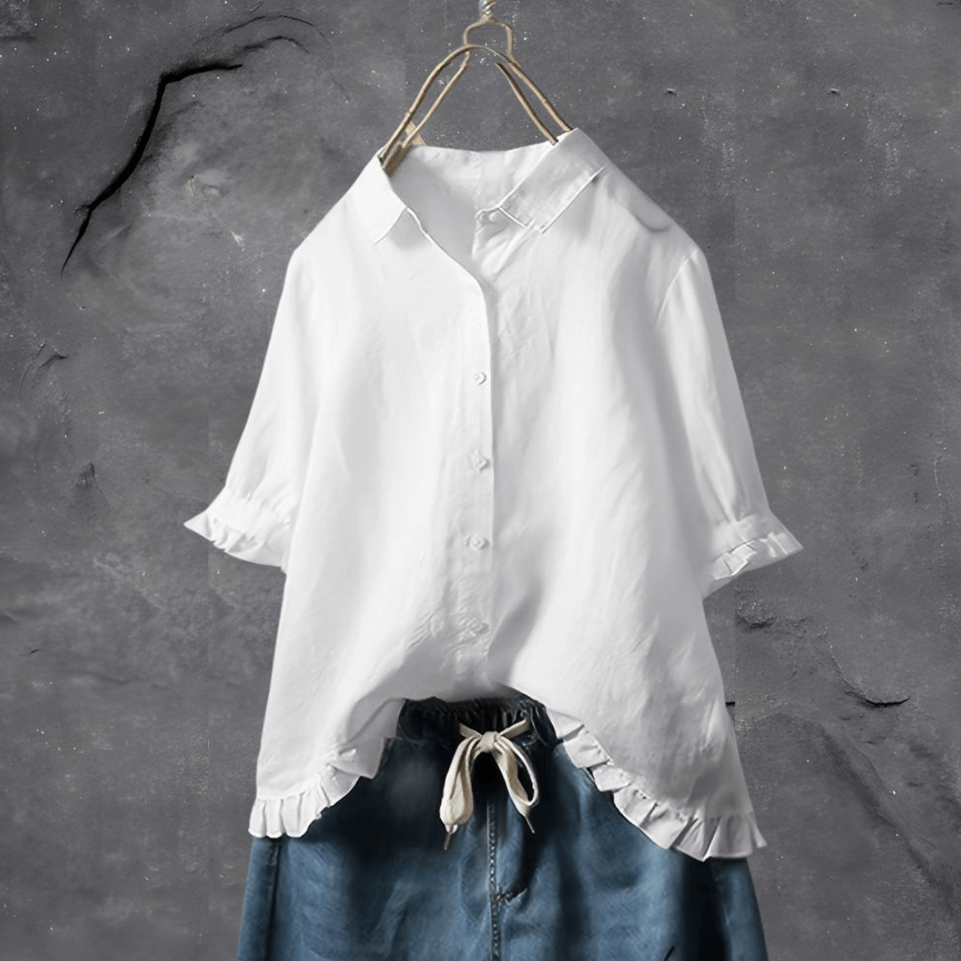 Lori | Women's Collar Blouse with Buttons and Ruffle Cuff Hem