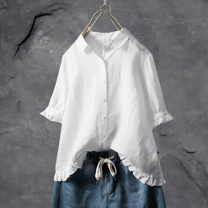 Lori | Women's Collar Blouse with Buttons and Ruffle Cuff Hem