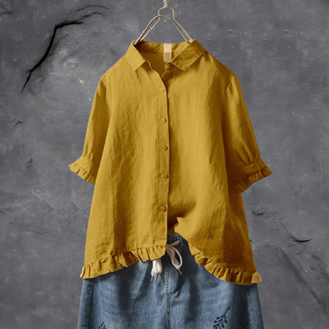 Lori | Women's Collar Blouse with Buttons and Ruffle Cuff Hem