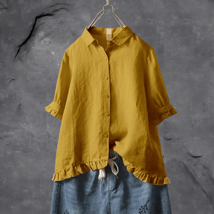 Lori | Women's Collar Blouse with Buttons and Ruffle Cuff Hem