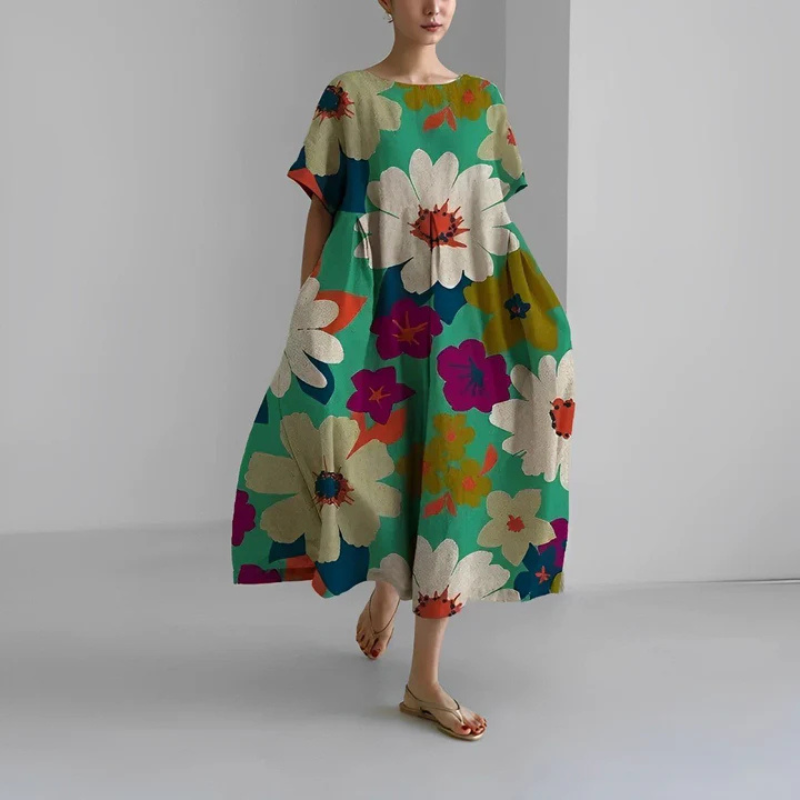 Ashley | Women's Loose Fit Midi Dress with Floral Print