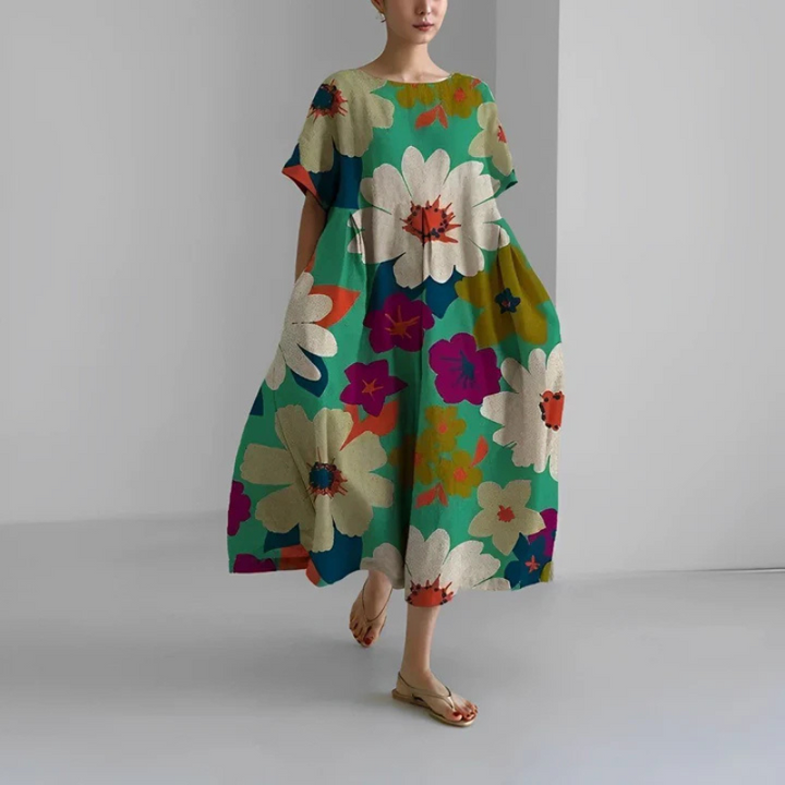 Ashley | Women's Loose Fit Midi Dress with Floral Print
