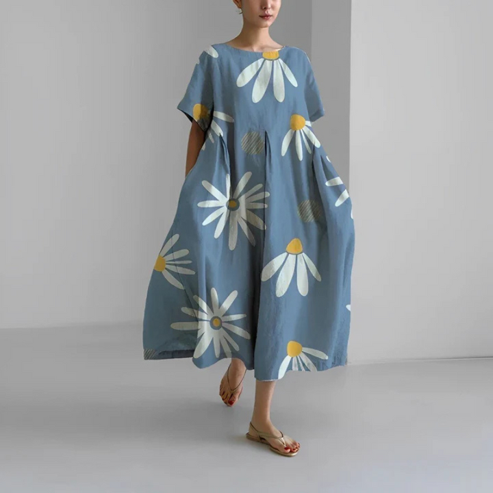Ashley | Women's Loose Fit Midi Dress with Floral Print