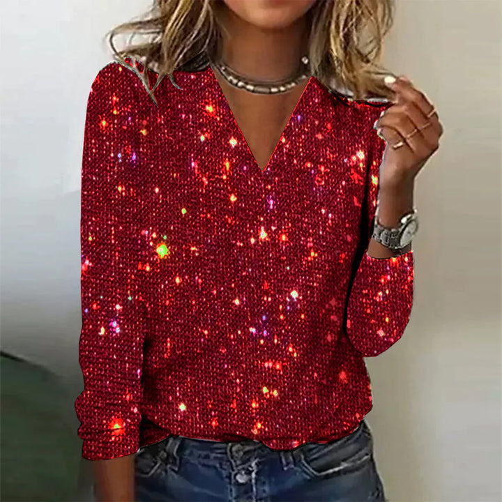 Elvara | Women's Long Sleeve Top with Sequined and V-neckline