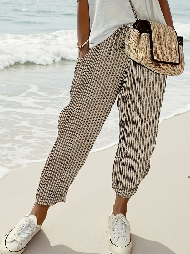 Jordana | Women's Striped Loose Fit Pants with Folded Hem