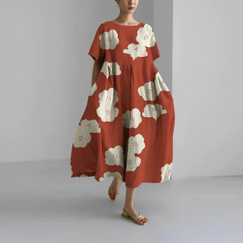 Ashley | Women's Loose Fit Midi Dress with Floral Print