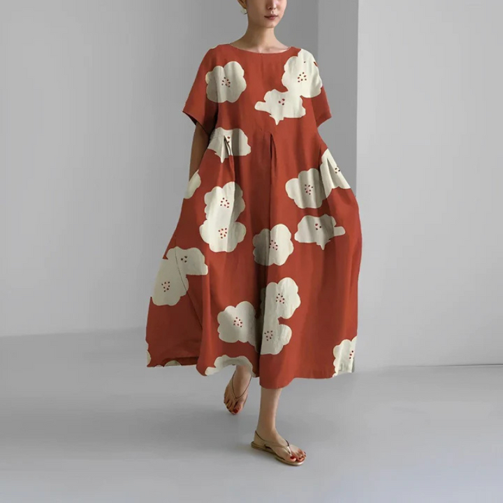 Ashley | Women's Loose Fit Midi Dress with Floral Print
