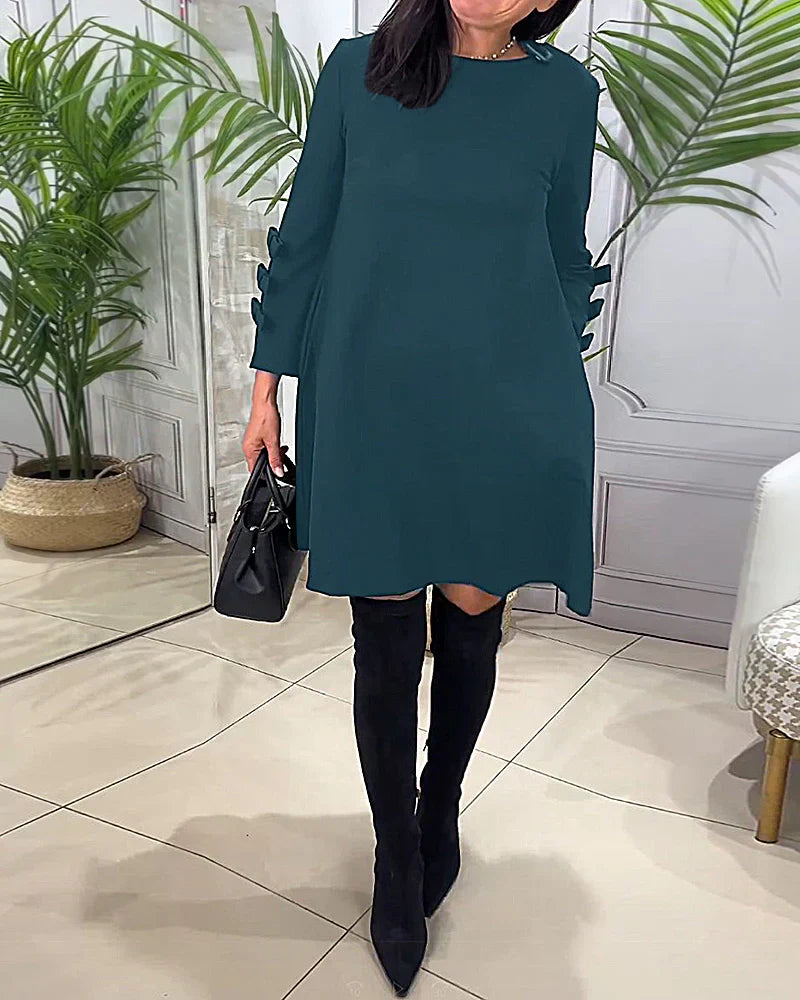 Elani | Women's A-Line Mini Dress with Bow Sleeve Accents