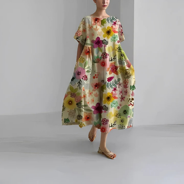Ashley | Women's Loose Fit Midi Dress with Floral Print