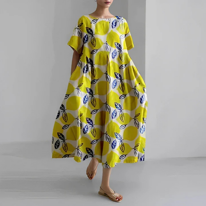 Ashley | Women's Loose Fit Midi Dress with Floral Print