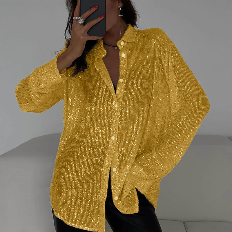 Dianne | Women's Sequin Long Sleeve Blouse with Buttons
