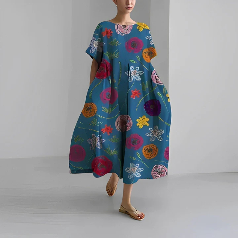 Ashley | Women's Loose Fit Midi Dress with Floral Print