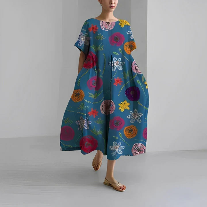 Ashley | Women's Loose Fit Midi Dress with Floral Print