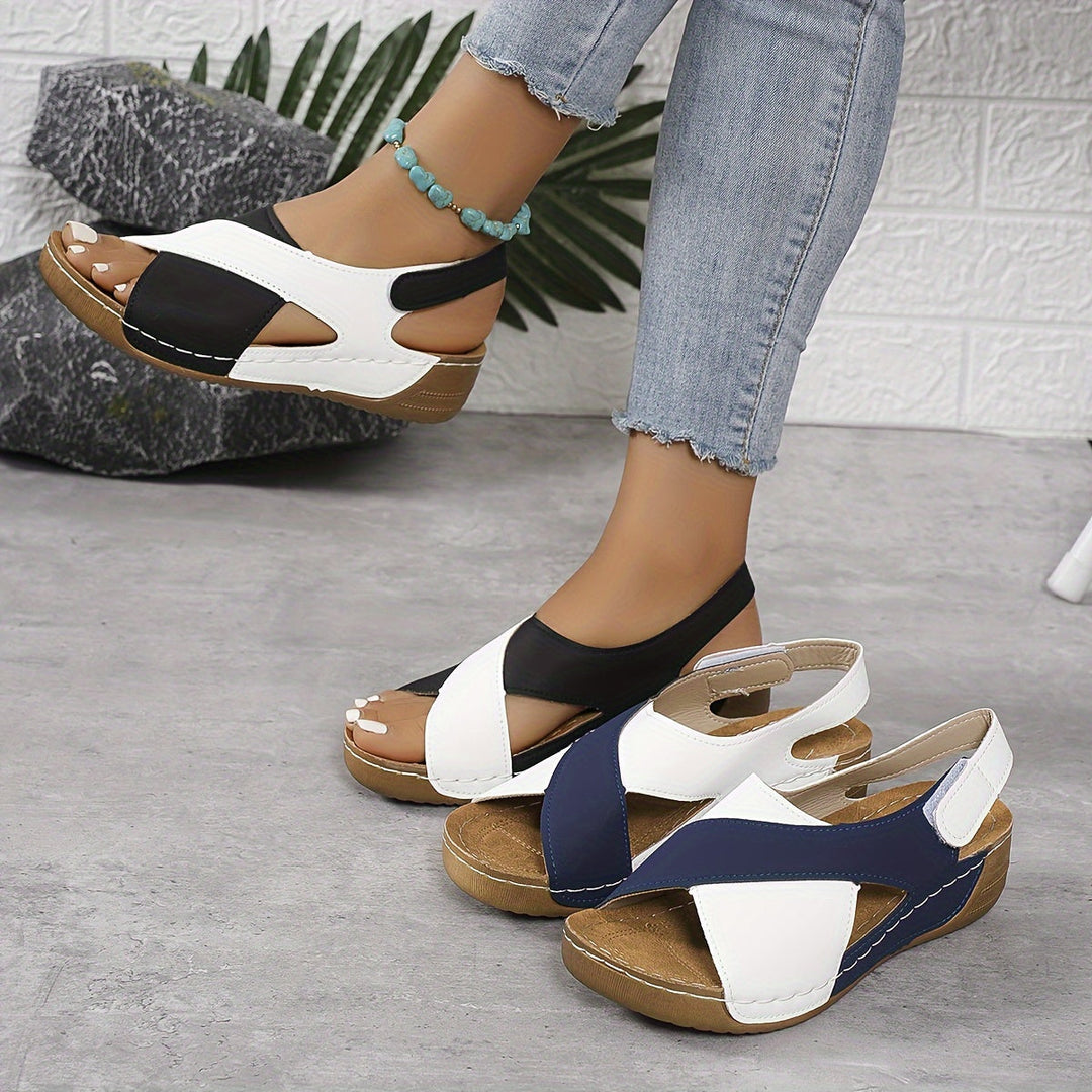Harper | Women's Criss-cross Wedge Sandals with Colorblock