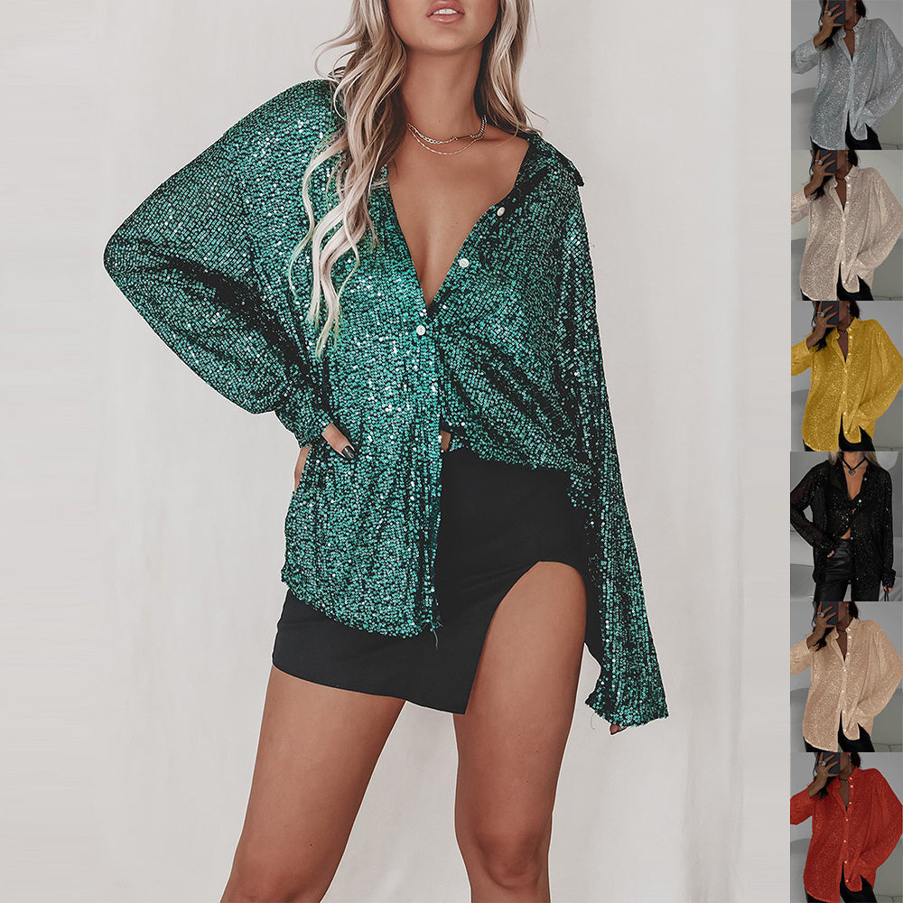 Dianne | Women's Sequin Long Sleeve Blouse with Buttons