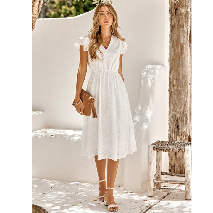 Paisley | Women's Textured Detail Midi Dress with V-neck