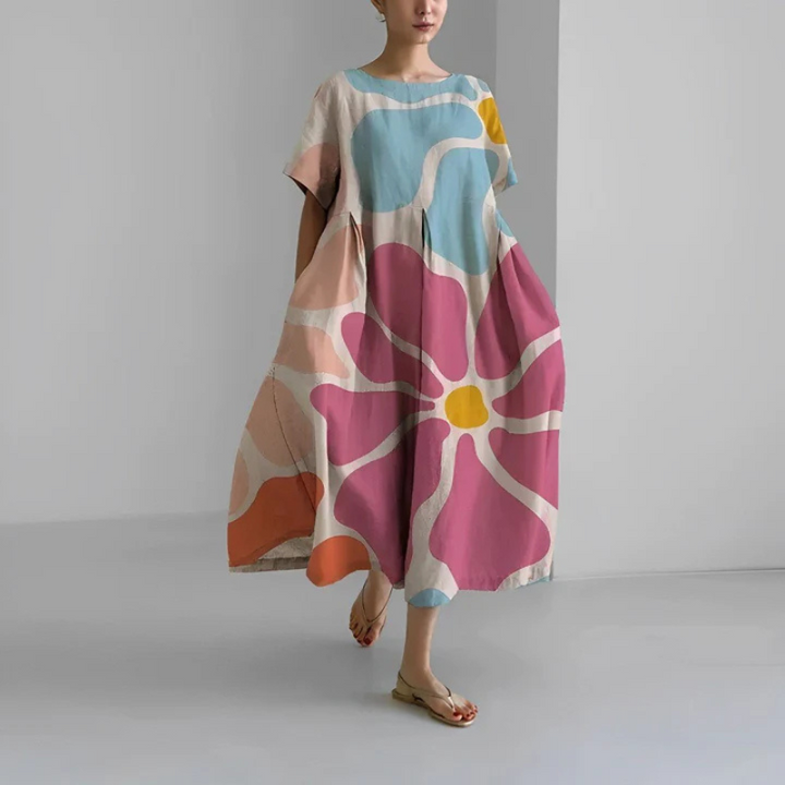 Ashley | Women's Loose Fit Midi Dress with Floral Print