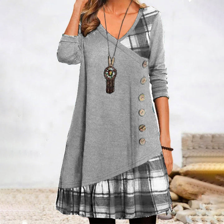 Tatiana | Women's Long Sleeves V-Neck Patchwork Tunic Dress
