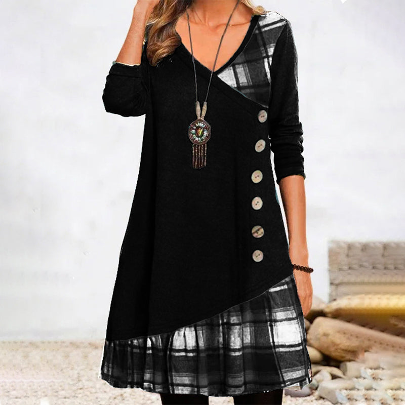 Tatiana | Women's Long Sleeves V-Neck Patchwork Tunic Dress